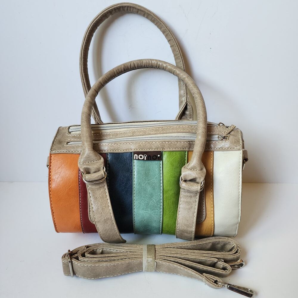 Noi Noi Leather Purse Double Handle Striped Colorful Crossbody Shoulder Bag